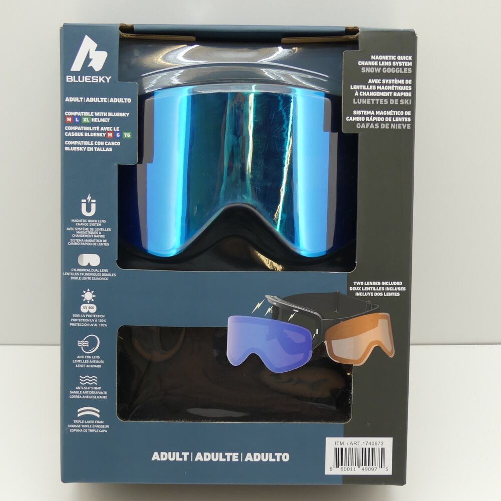 Bluesky Adult Magnetic Snow Ski Goggles 2 Lens UV400 Anti Fog New 2 Lenses
